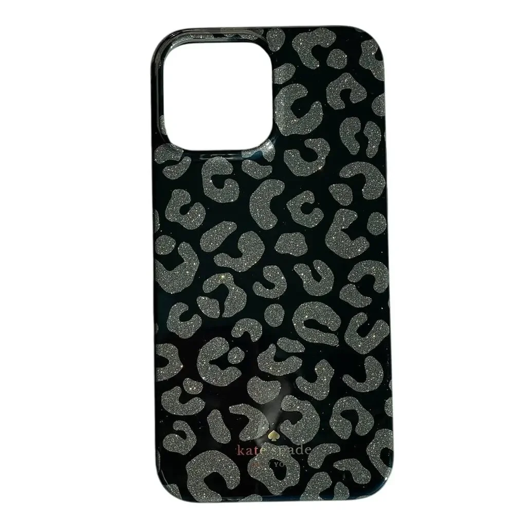 Kate Spade Black Grey Graphic Leopard Resin iPhone 13 Pro Case